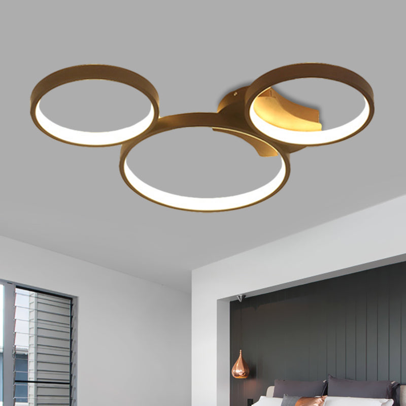 Modern Metal Bubble Rings Flush Mount Led Ceiling Light - 3/4/5 - Head Black Surface