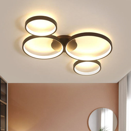 Modern Metal Bubble Rings Flush Mount Led Ceiling Light - 3/4/5-Head Black Surface