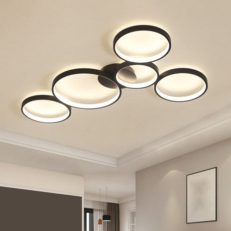 Modern Metal Bubble Rings Flush Mount Led Ceiling Light - 3/4/5-Head Black Surface 5 /