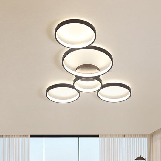 Modern Metal Bubble Rings Flush Mount Led Ceiling Light - 3/4/5 - Head Black Surface