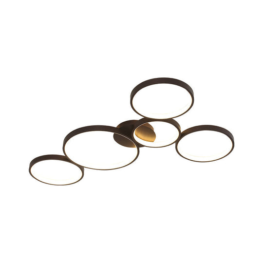 Modern Metal Bubble Rings Flush Mount Led Ceiling Light - 3/4/5 - Head Black Surface