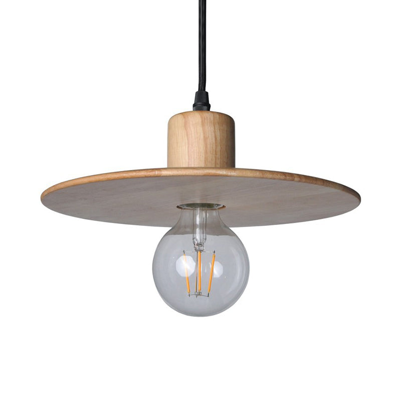 Minimalist Circular Wood Led Mini Pendant Lamp For Bedroom Ceiling In Beige