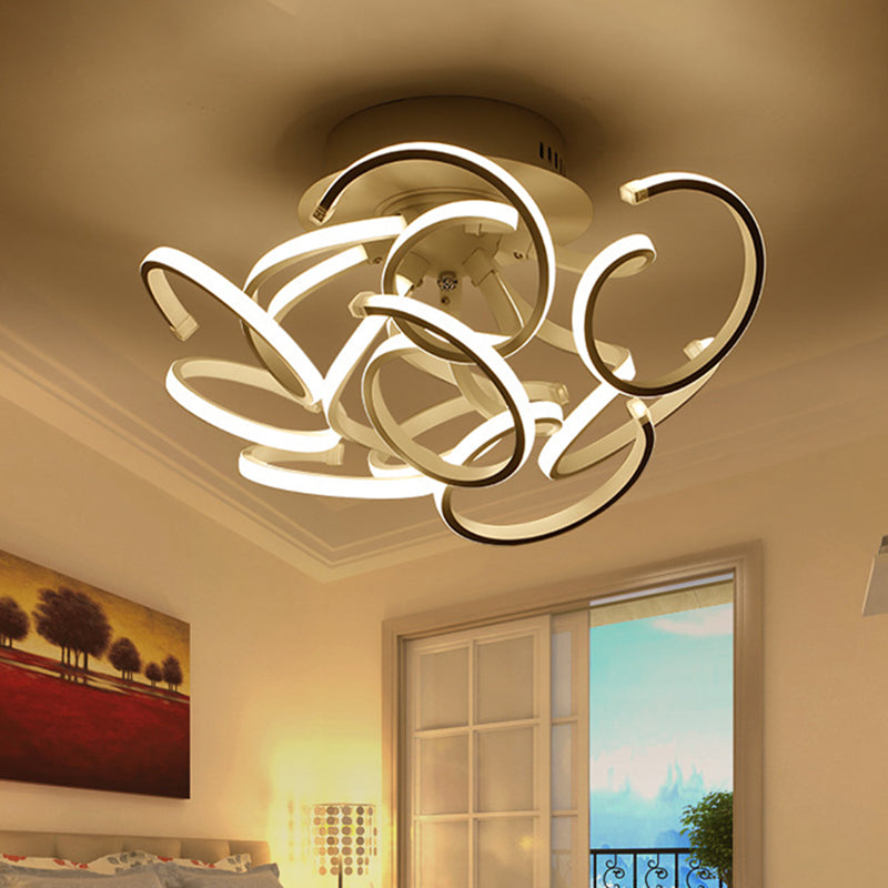 Modern Metal Semi Flush Ceiling Light - Twisted Strip Design 9/12 - Light White Led