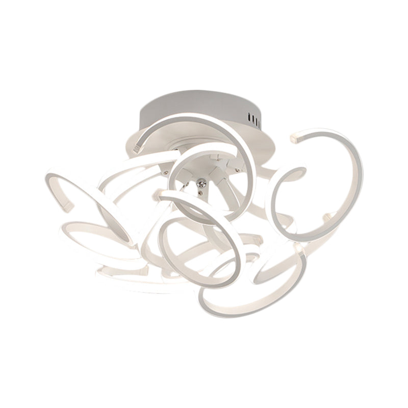 Modern Metal Semi Flush Ceiling Light - Twisted Strip Design 9/12 - Light White Led