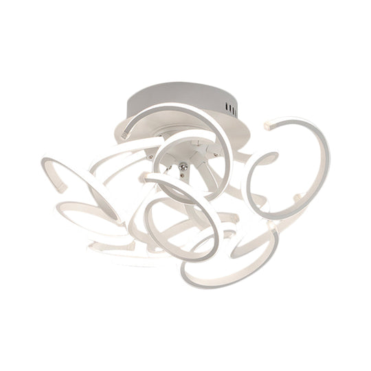 Modern Metal Semi Flush Ceiling Light - Twisted Strip Design 9/12 - Light White Led