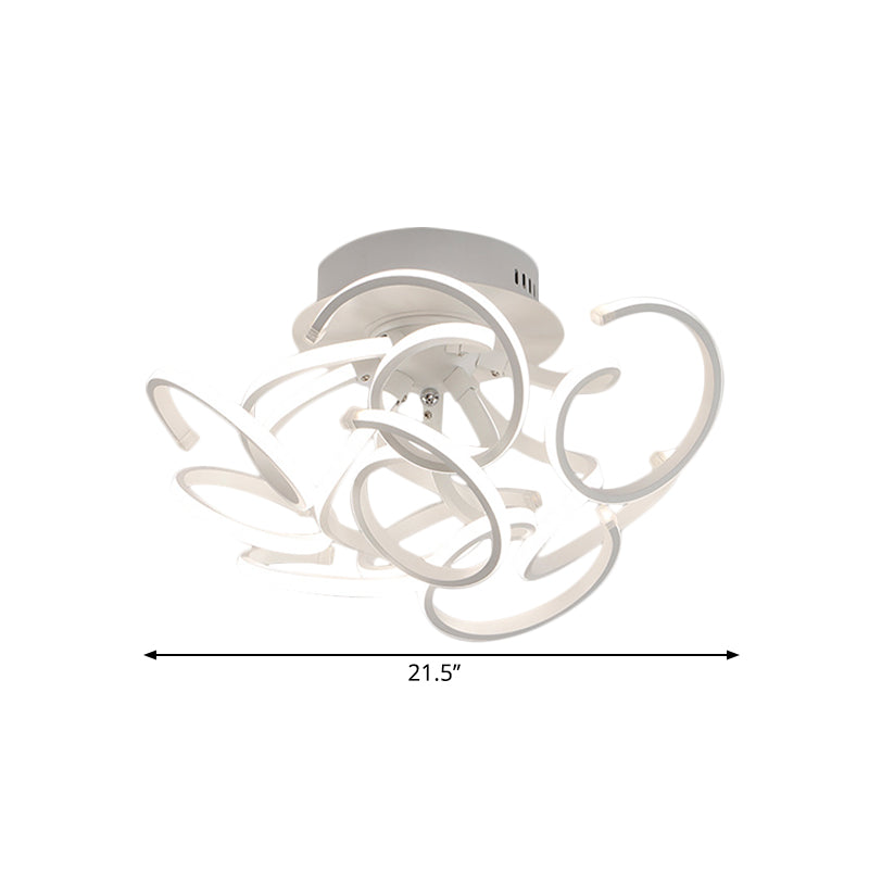 Modern Metal Semi Flush Ceiling Light - Twisted Strip Design 9/12 - Light White Led