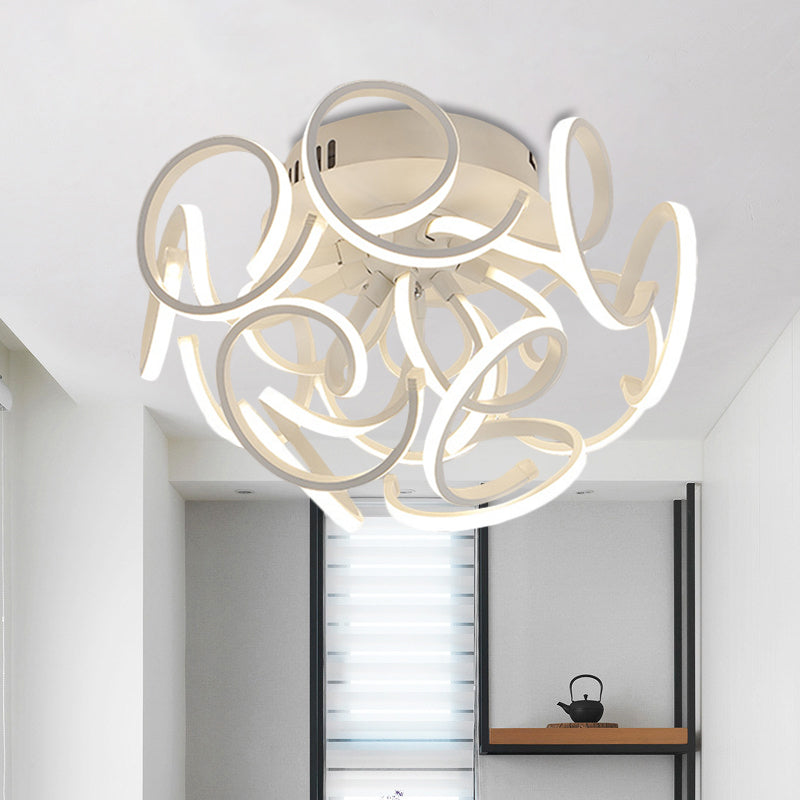 Modern Metal Semi Flush Ceiling Light - Twisted Strip Design 9/12 - Light White Led