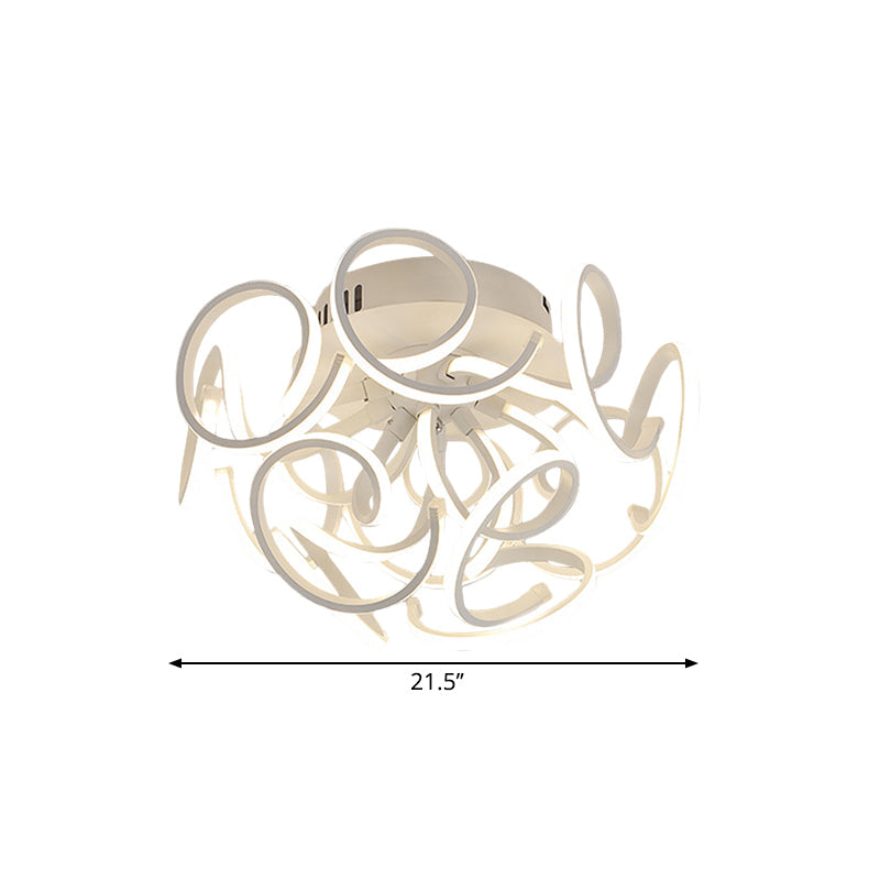 Modern Metal Semi Flush Ceiling Light - Twisted Strip Design 9/12 - Light White Led