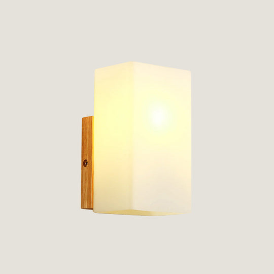 Minimalist Cube Wall Sconce With Opal Glass And Wood Detail