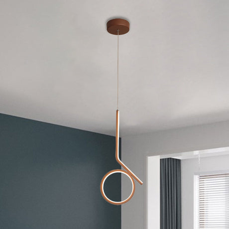 Contemporary Round And Bent Linear Metallic Led Pendant Ceiling Fixture In Brown With Warm/White