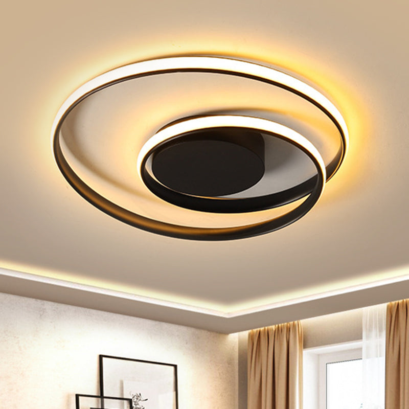 Contemporary Led Ceiling Flush Mount In Black/White - 18/23.5 Wide With Warm/White Light Black / 18