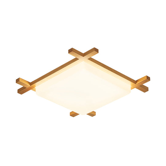 Modern Acrylic Square Ceiling Lamp With Led And Wood Frame - Beige/White Warm Light