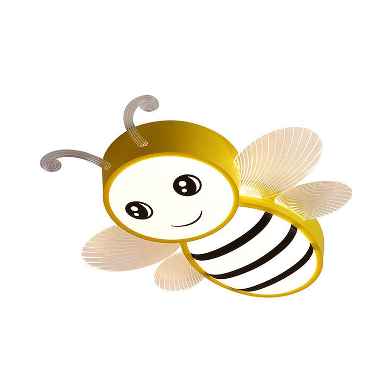 Bee Flush Mount Led Ceiling Lamp For Kids’ Bedroom - Pink/Yellow/Blue Plastic Fixture
