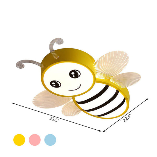 Bee Flush Mount Led Ceiling Lamp For Kids’ Bedroom - Pink/Yellow/Blue Plastic Fixture
