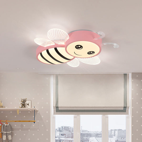Bee Flush Mount Led Ceiling Lamp For Kids’ Bedroom - Pink/Yellow/Blue Plastic Fixture