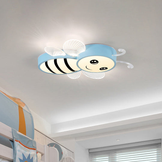 Bee Flush Mount Led Ceiling Lamp For Kids’ Bedroom - Pink/Yellow/Blue Plastic Fixture