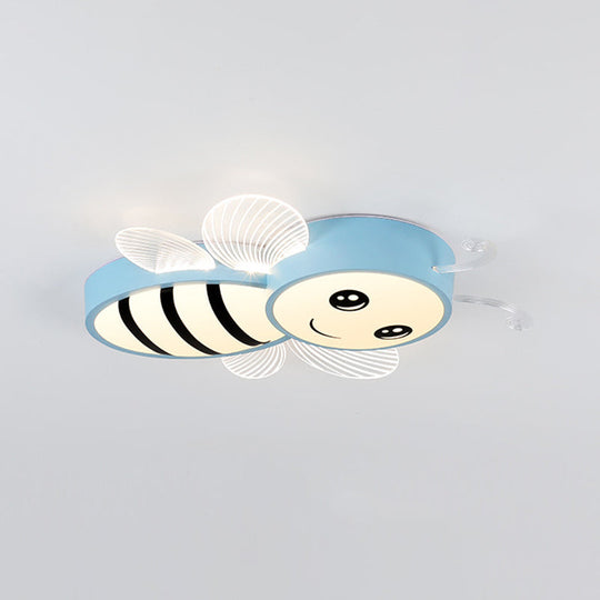 Bee Flush Mount Led Ceiling Lamp For Kids’ Bedroom - Pink/Yellow/Blue Plastic Fixture