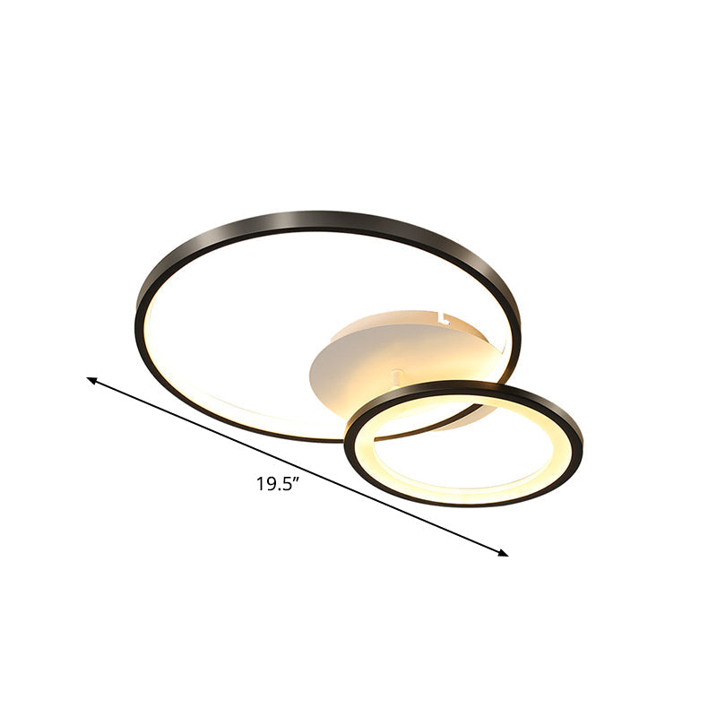 16/19.5 Minimal Iron Bedroom Led Ceiling Mount Lamp - Warm/White Light Black