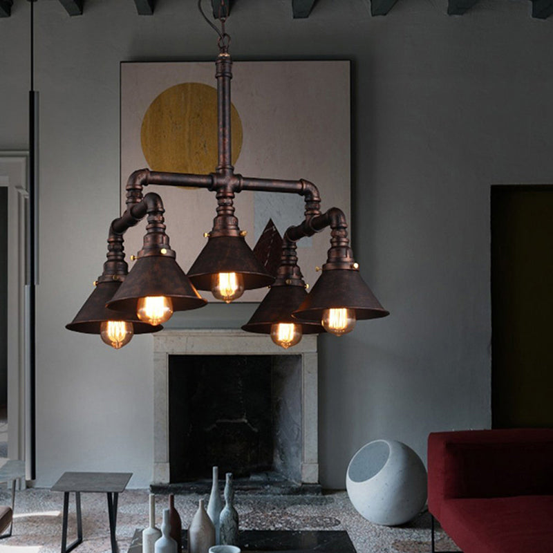 Vintage Conical Chandelier With 5 Metal Lights - Stylish Ceiling Fixture For Dining Room Décor