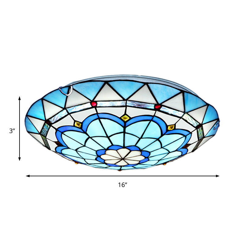 Baroque Bowl Flush Mount Stained Glass Ceiling Light In Blue/Blue - Brown - 12’/16’/19.5’ Wide