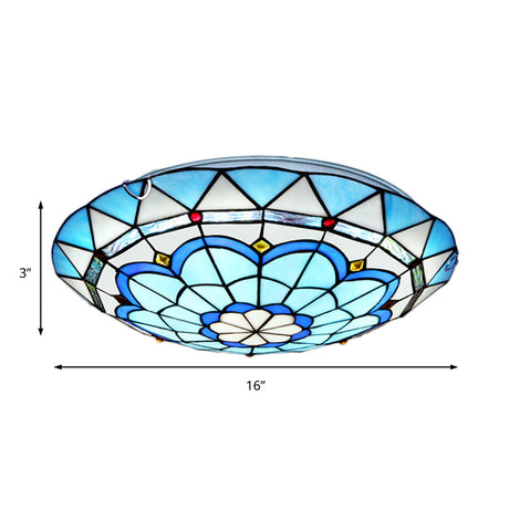 Baroque Bowl Flush Mount Stained Glass Ceiling Light In Blue/Blue - Brown - 12’/16’/19.5’ Wide