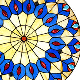 Tiffany Blue Peacock Design Flushmount Ceiling Light For Restaurants - 16’/18’ Round Shade
