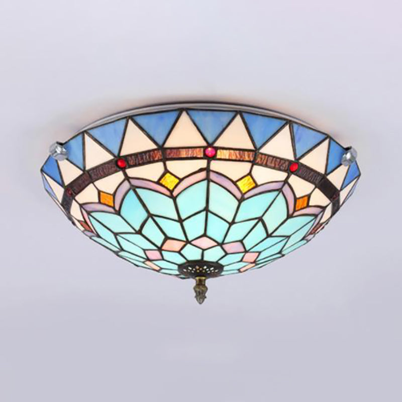 Baroque Style Blue Glass Flush Mount Ceiling Light With 12’ And 19.5’ Width - Ideal For Living Room