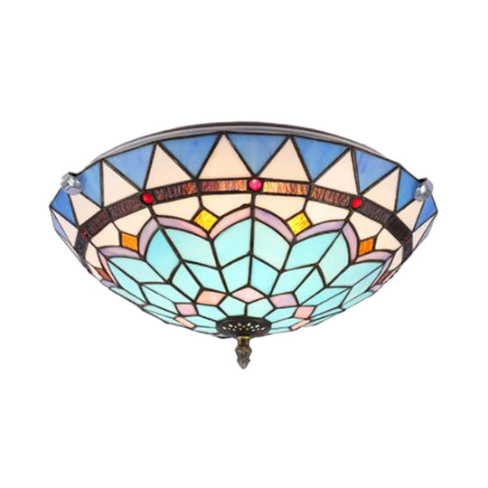 Baroque Style Blue Glass Flush Mount Ceiling Light With 12’ And 19.5’ Width - Ideal For Living Room