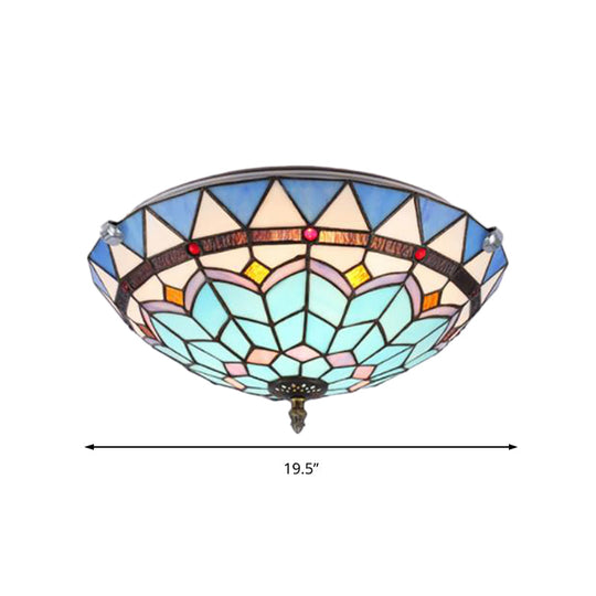 Baroque Style Blue Glass Flush Mount Ceiling Light With 12 And 19.5 Width - Ideal For Living Room