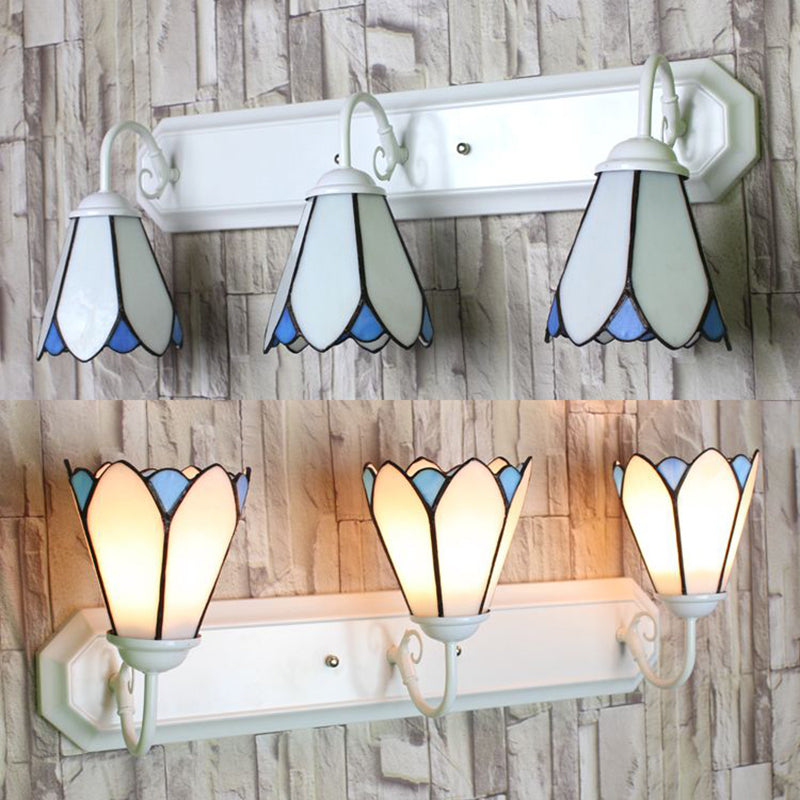 Tiffany Lily White Glass Sconce Light - 3-Light Wall Mounted Lighting For Bedroom