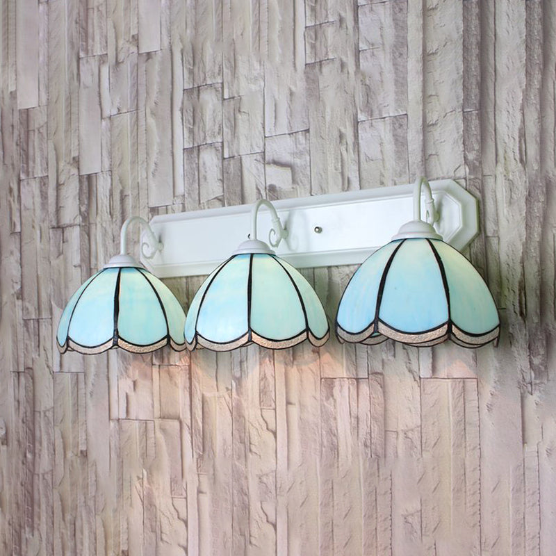 Tiffany Blue Glass Wall Sconce Light With Linear Backplate
