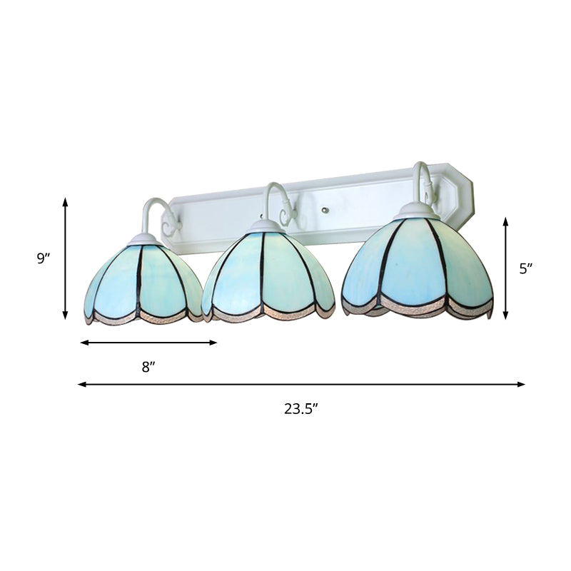 Tiffany Blue Glass Wall Sconce Light With Linear Backplate