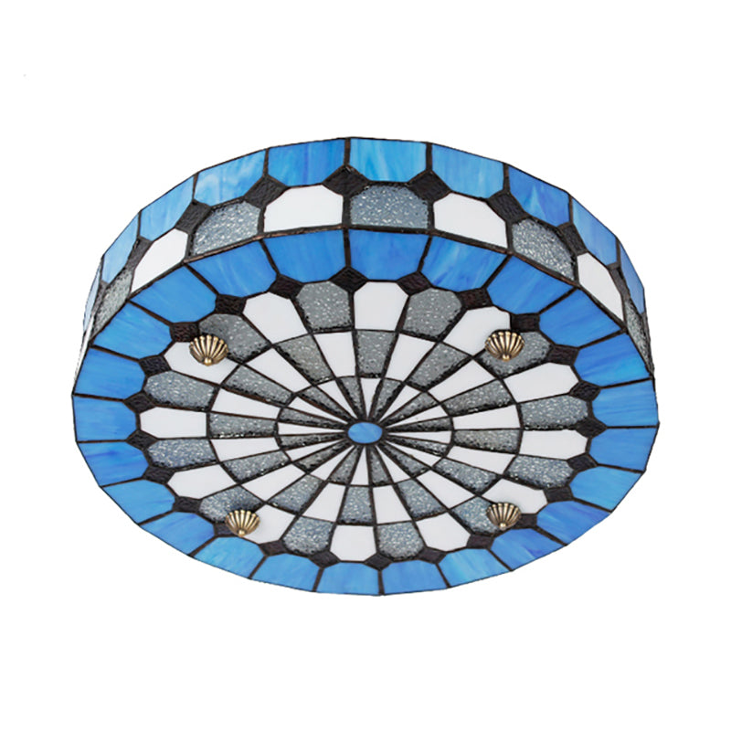 Tiffany Style Stained Glass Round Ceiling Light Fixture - Blue 16’/23.5’ Flushmount With 3/4