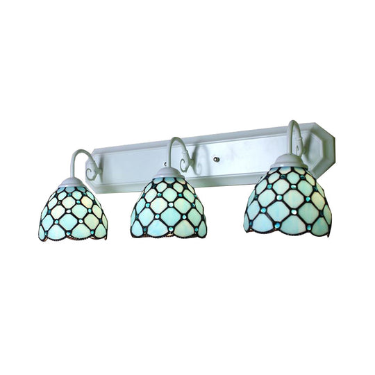Tiffany Blue Glass Dome Wall Sconce With 3 Heads And Linear Backplate - Mountable Light Fixture