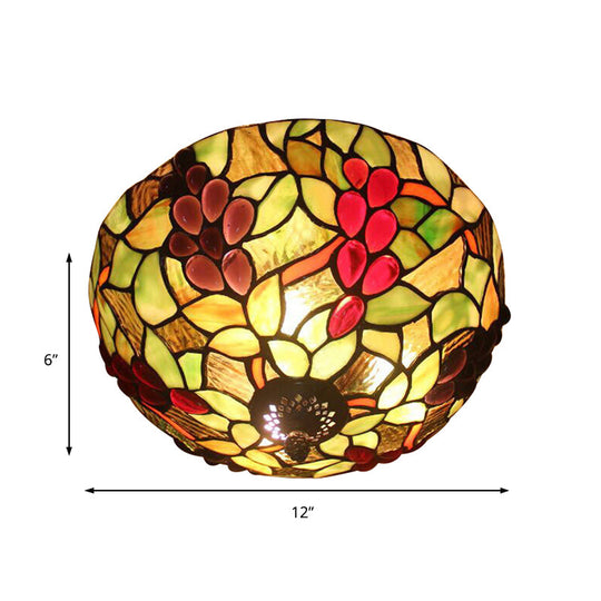 2 - Light Stained Glass Grape Ceiling Flushmount For Bedroom Lighting In Lodge Style