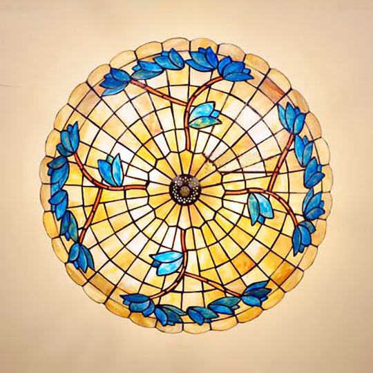 Vintage Stained Glass Ceiling Light Fixture - 4-Light Semi Flush Mount For Dining Room Tulip Pattern