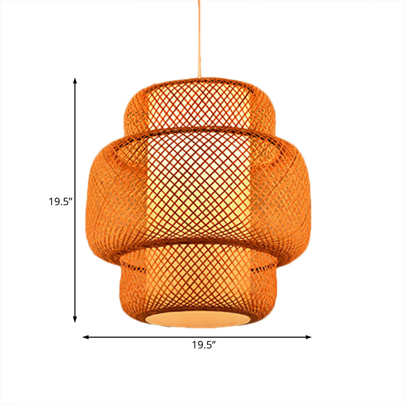 Cross-Woven Bamboo Lantern Hanging Light - 18’/19.5’ Flaxen Dining Room Lamp