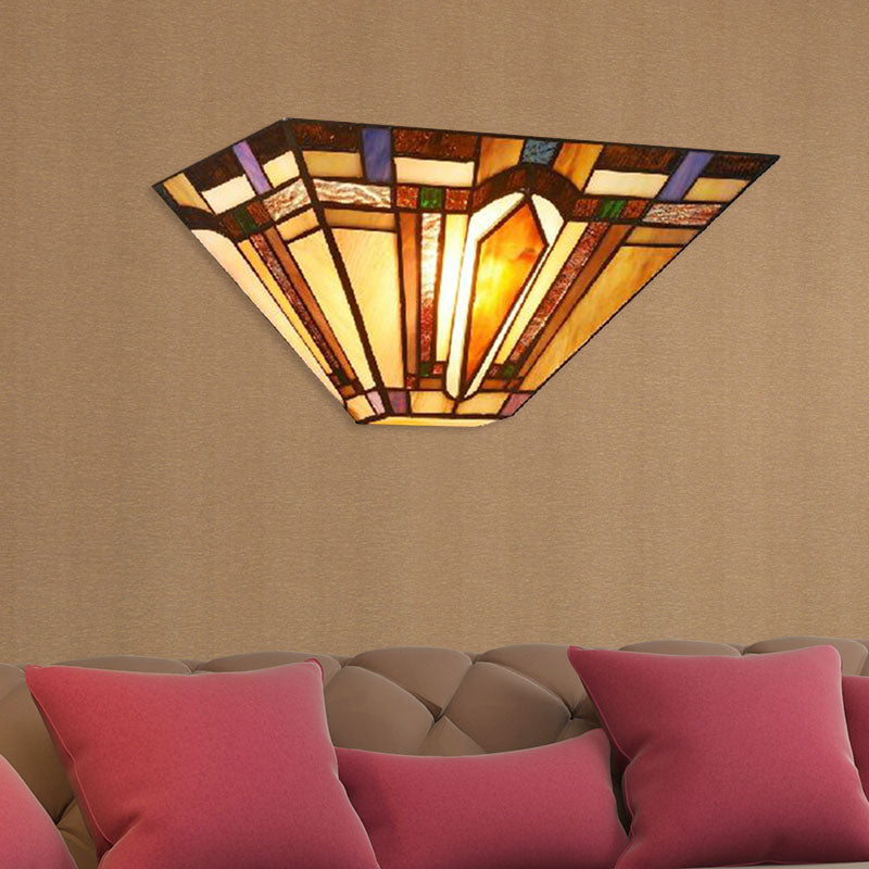 Craftsman Stained Glass Wall Sconce Light With Geometric Design - Ideal For Restaurants