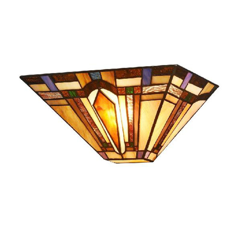 Craftsman Stained Glass Wall Sconce Light With Geometric Design - Ideal For Restaurants