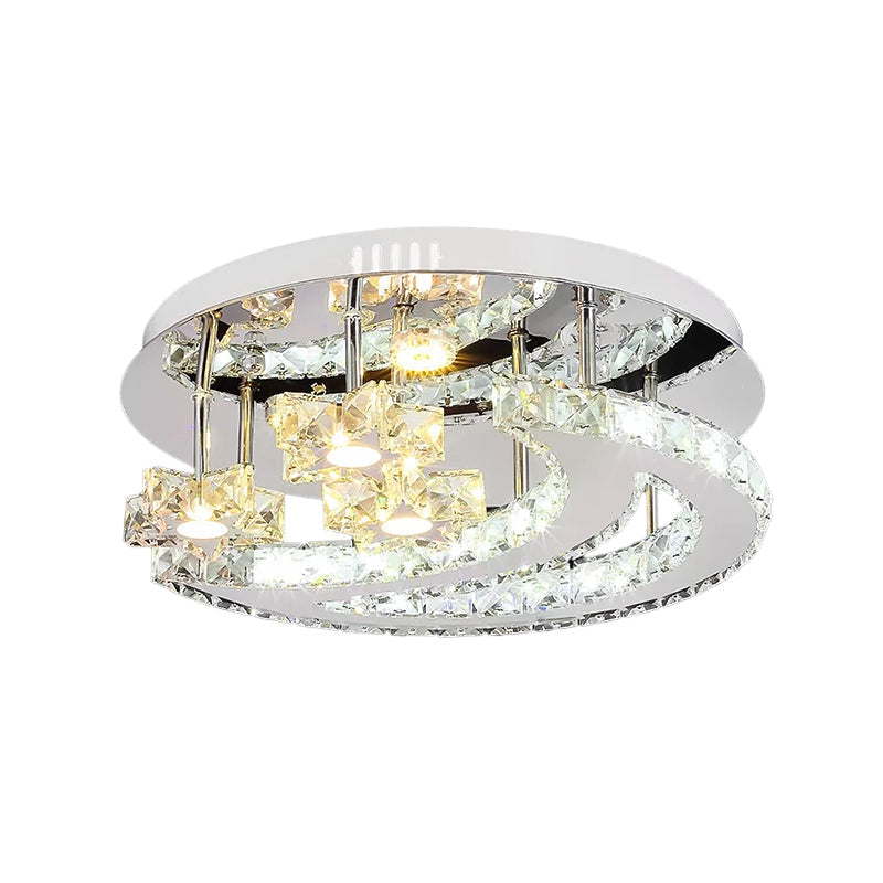 Chrome Flush Mount Light With Moon & Starry Metal Led Ceiling Lamp – Luxurious Bedroom Lighting