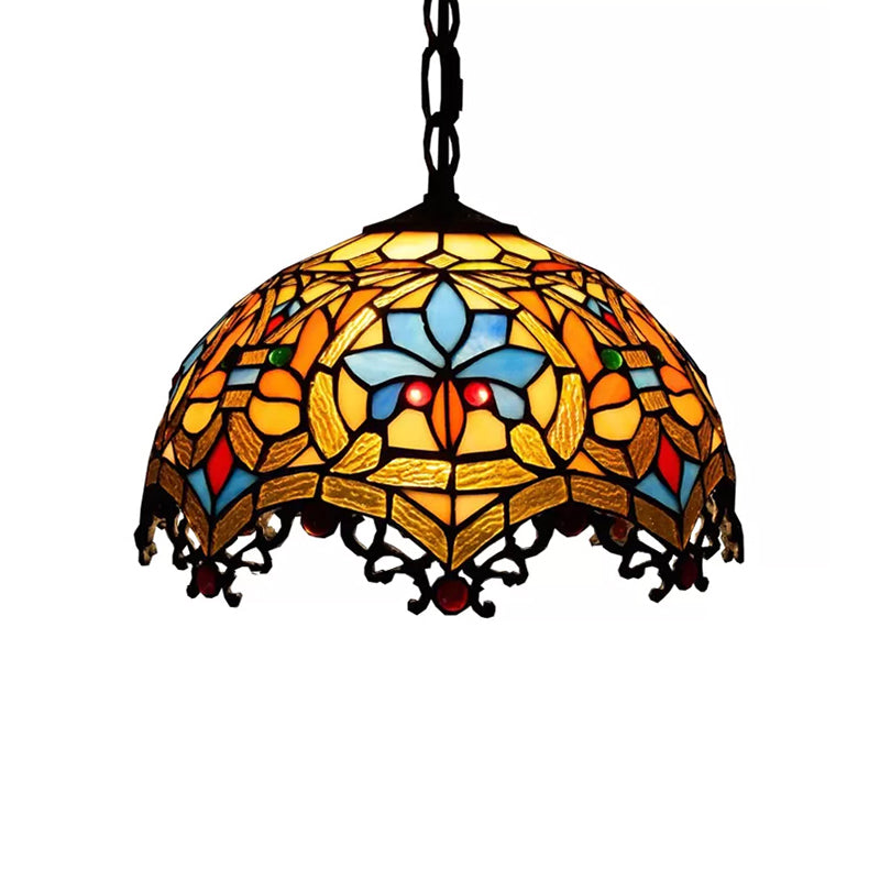 Victorian Stained Glass Hanging Light Pendant Lamp With Black Chain For Staircase