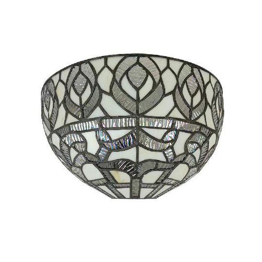 Peacock Tiffany Style Mini Bowl Sconce Wall Mount Light With Stained Glass