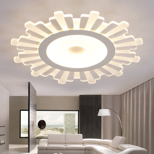 Modern White Acrylic Sun Shape Flush Light - Office Ceiling Mount / Warm 16.5