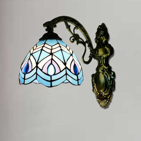 Tiffany-Style Peacock Wall Sconce With Stained Glass For Bedroom Lighting