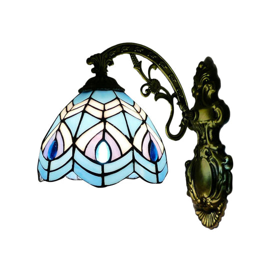 Tiffany-Style Peacock Wall Sconce With Stained Glass For Bedroom Lighting