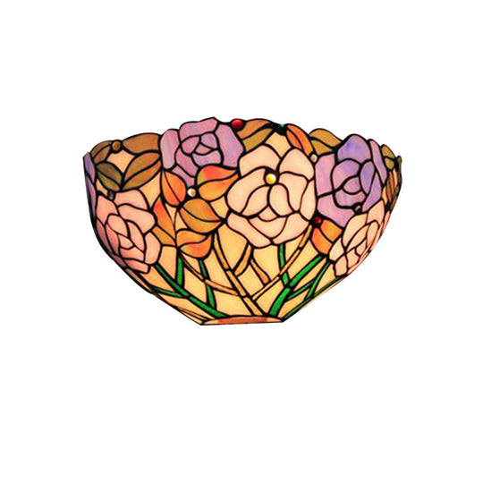 Tiffany Lodge Stained Glass Wall Sconce - Blue And Pink Outdoor Light With Flowers Design