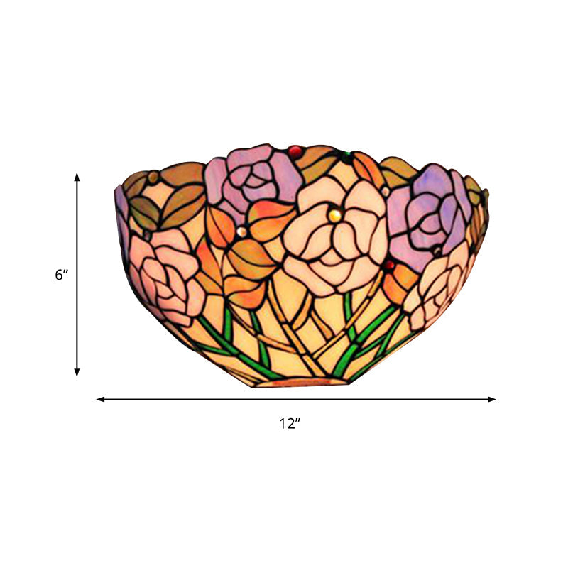 Tiffany Lodge Stained Glass Wall Sconce - Blue And Pink Outdoor Light With Flowers Design