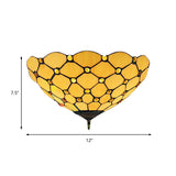 Tiffany Stained Glass Flush Mount Ceiling Light - Bowl Shape 1 Head Yellow Fixture