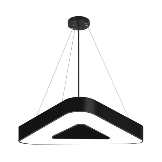 Modern Triangle Pendant Lamp - Metal Led Hanging Light For Office With White/Black Finish And Wide