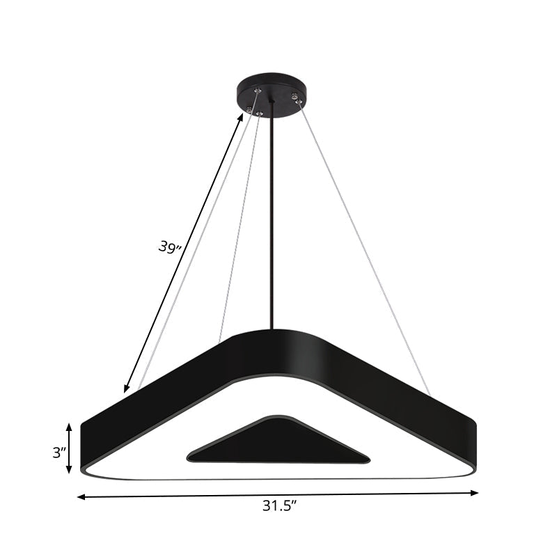 Modern Triangle Pendant Lamp - Metal Led Hanging Light For Office With White/Black Finish And Wide